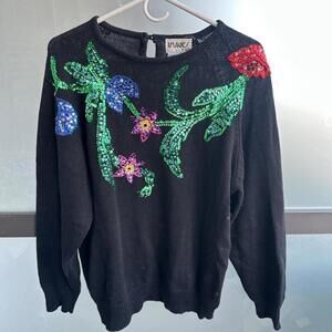 Vintage sequin tropical floral design knit sweater.